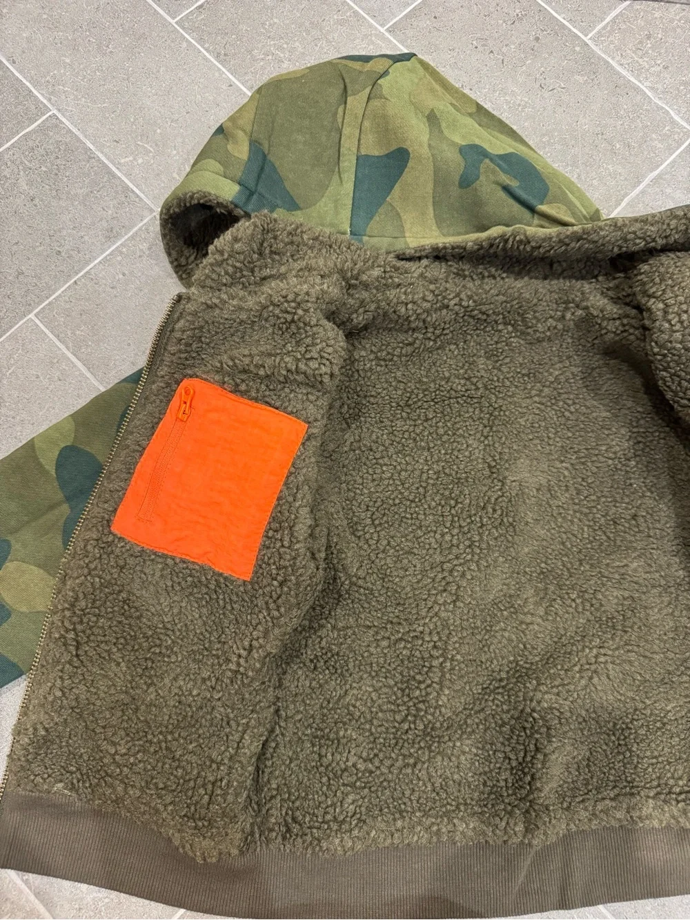 Mini Boden Camo Sherpa Hooded Jacket